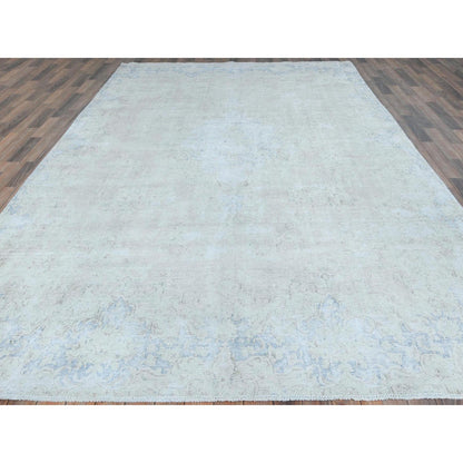 Overdyed & Vintage Worn Wool Hand Knotted Rug Ivory Denim Blue 8.2X13.0 -O081629