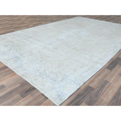 Overdyed & Vintage Worn Wool Hand Knotted Rug Ivory Denim Blue 8.2X13.0 -O081629