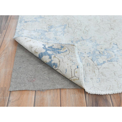 Overdyed & Vintage Worn Wool Hand Knotted Rug Ivory Denim Blue 8.2X13.0 -O081629