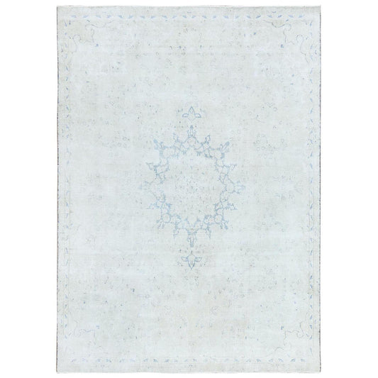 Overdyed & Vintage Worn Wool Hand Knotted Rug Ivory Ivory 7.2X10.0 -O081632