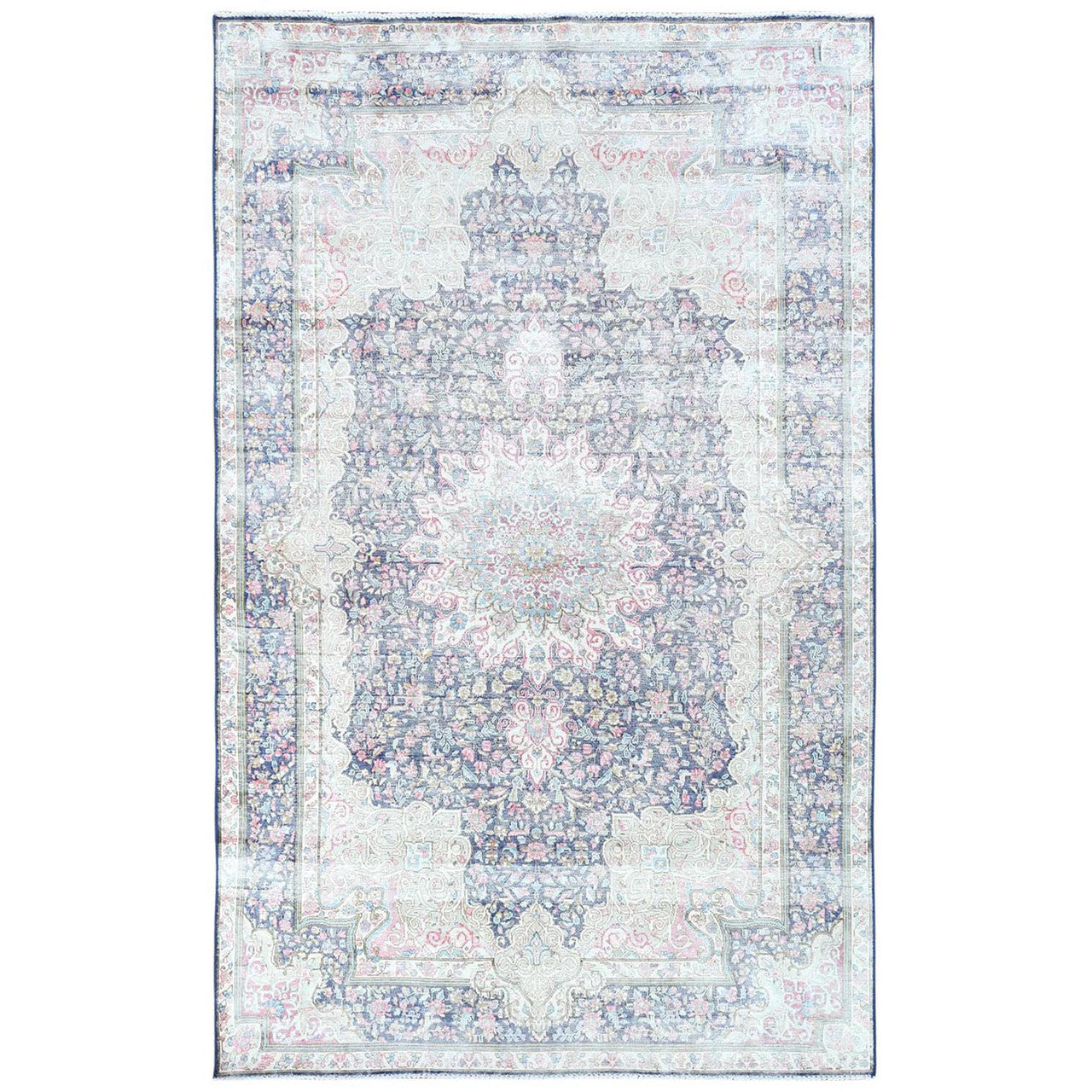 Blue 5'9" x 9'7" Overdyed & Vintage Worn Hand knotted Wool Rug - Sku: O081634