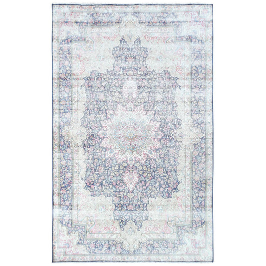 Overdyed & Vintage Worn Wool Hand Knotted Rug Blue Navy Blue  5.9X9.7 -O081634