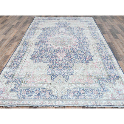 Overdyed & Vintage Worn Wool Hand Knotted Rug Blue Navy Blue  5.9X9.7 -O081634