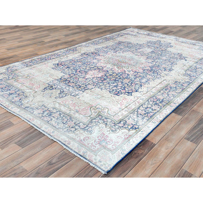 Overdyed & Vintage Worn Wool Hand Knotted Rug Blue Navy Blue  5.9X9.7 -O081634