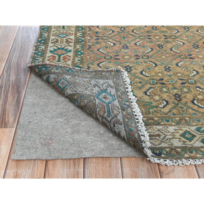 Overdyed & Vintage Wool Hand Knotted Rug Brown Ivory 3.3X9.2 -O081638