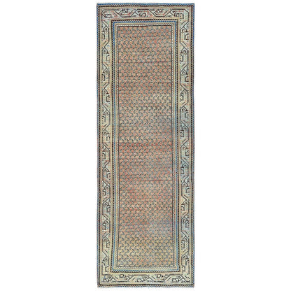 Overdyed & Vintage Wool Hand Knotted Rug Red Ivory 3.2X9.4 -O081646