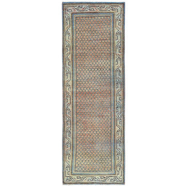 Overdyed & Vintage Wool Hand Knotted Rug Red Ivory 3.2X9.4 -O081646