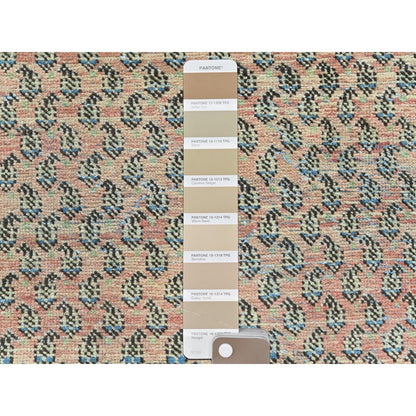 Overdyed & Vintage Wool Hand Knotted Rug Red Ivory 3.2X9.4 -O081646