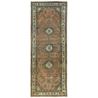 Overdyed & Vintage Wool Hand Knotted Rug Brown Ivory 3.3X9.8 -O081649