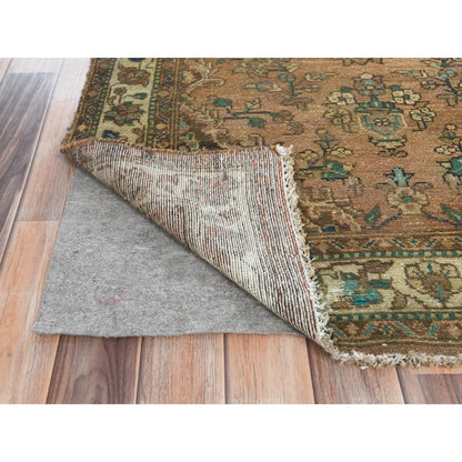 Overdyed & Vintage Wool Hand Knotted Rug Brown Ivory 3.3X9.8 -O081649