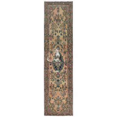 Overdyed & Vintage Wool Hand Knotted Rug Brown Almond Brown 2.1X8.9 -O081653