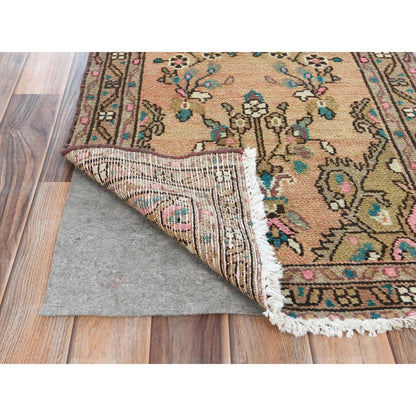 Overdyed & Vintage Wool Hand Knotted Rug Brown Almond Brown 2.1X8.9 -O081653
