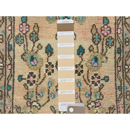 Overdyed & Vintage Wool Hand Knotted Rug Brown Almond Brown 2.1X8.9 -O081653