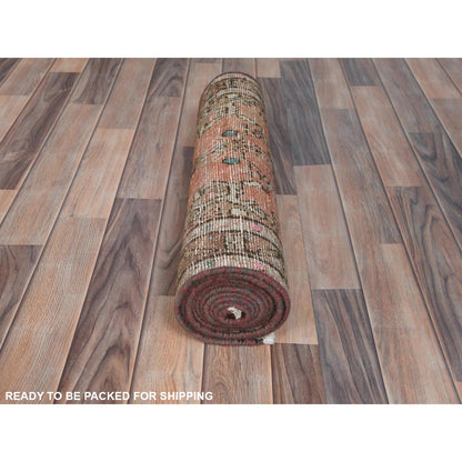 Overdyed & Vintage Wool Hand Knotted Rug Brown Almond Brown 2.1X8.9 -O081653