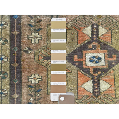 Overdyed & Vintage Wool Hand Knotted Rug Brown Green 3.4X10.3 -O081657