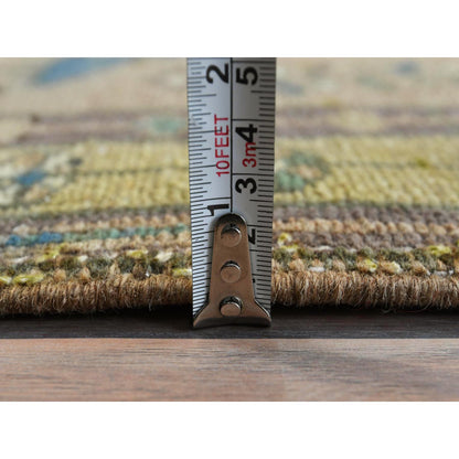 Overdyed & Vintage Wool Hand Knotted Rug Brown Green 3.4X10.3 -O081657