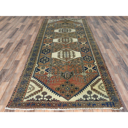 Overdyed & Vintage Wool Hand Knotted Rug Brown Navy Blue 4.0X10.0 -O081659