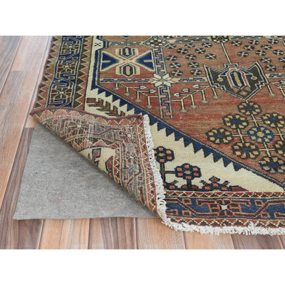 Overdyed & Vintage Wool Hand Knotted Rug Brown Navy Blue 4.0X10.0 -O081659