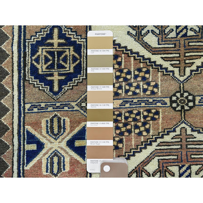 Overdyed & Vintage Wool Hand Knotted Rug Brown Navy Blue 4.0X10.0 -O081659