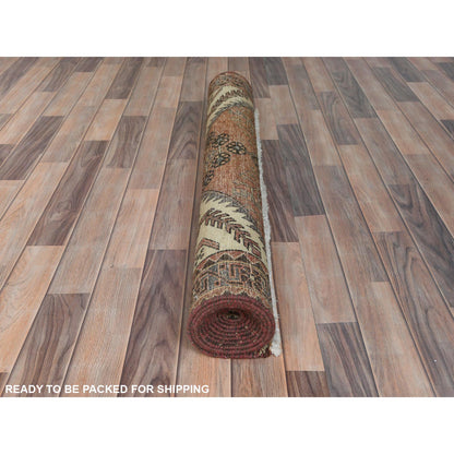 Overdyed & Vintage Wool Hand Knotted Rug Brown Navy Blue 4.0X10.0 -O081659