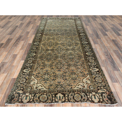 Overdyed & Vintage Wool Hand Knotted Rug Brown Chocolate Brown 4.0X9.9 -O081660