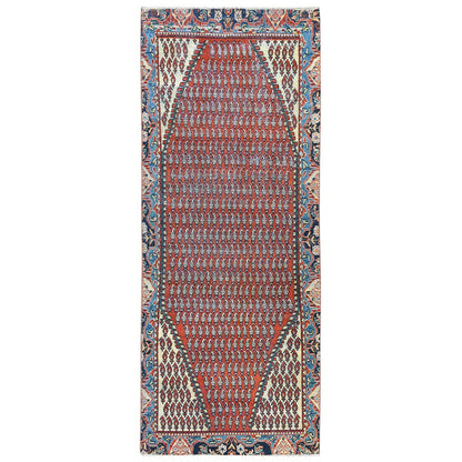 Overdyed & Vintage Wool Hand Knotted Rug Red Denim Blue 3.7X9.3 -O081661