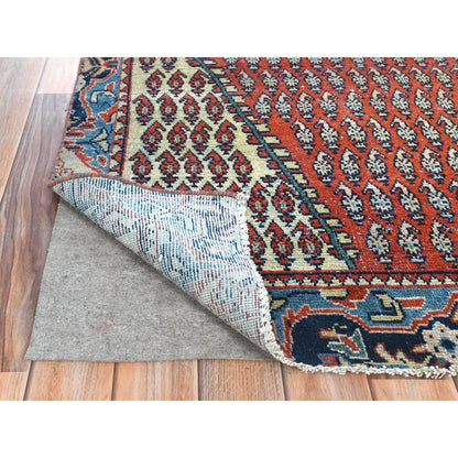 Overdyed & Vintage Wool Hand Knotted Rug Red Denim Blue 3.7X9.3 -O081661