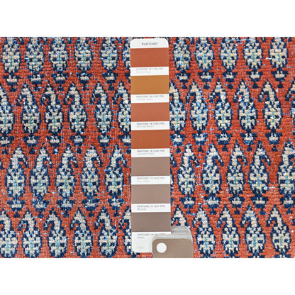 Overdyed & Vintage Wool Hand Knotted Rug Red Denim Blue 3.7X9.3 -O081661