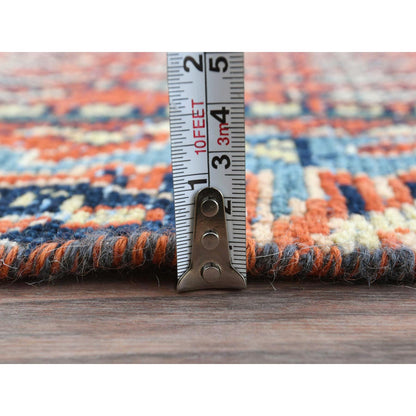 Overdyed & Vintage Wool Hand Knotted Rug Red Denim Blue 3.7X9.3 -O081661