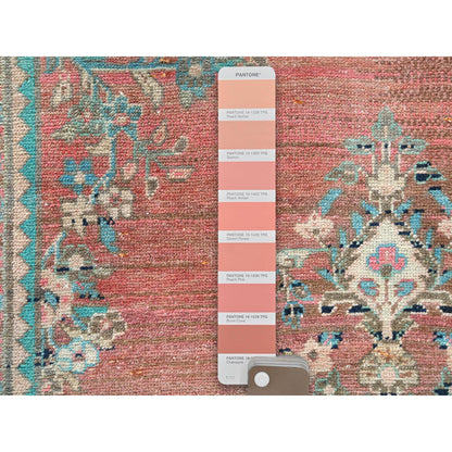 Overdyed & Vintage Wool Hand Knotted Rug Red Ivory 3.9X12.3 -O081663