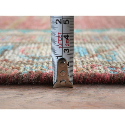 Overdyed & Vintage Wool Hand Knotted Rug Red Ivory 3.9X12.3 -O081663