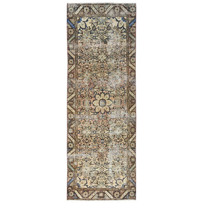 Overdyed & Vintage Wool Hand Knotted Rug Brown Sand Color 3.3X9.9 -O081669