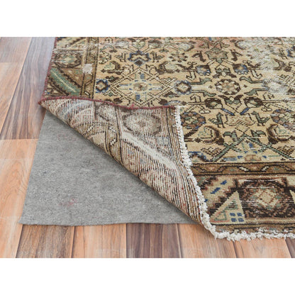 Overdyed & Vintage Wool Hand Knotted Rug Brown Sand Color 3.3X9.9 -O081669