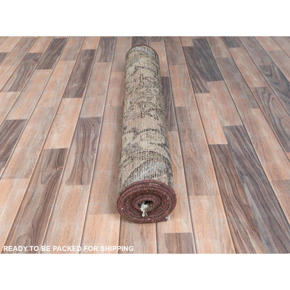 Overdyed & Vintage Wool Hand Knotted Rug Brown Sand Color 3.3X9.9 -O081669