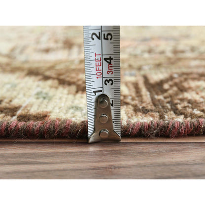 Overdyed & Vintage Wool Hand Knotted Rug Brown Sand Color 3.3X9.9 -O081669