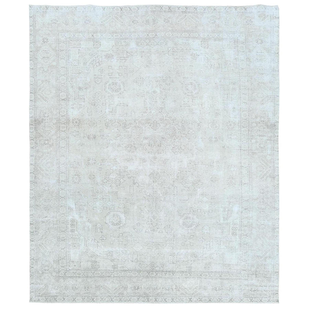 Ivory 9'6" x 12'7" Overdyed & Vintage Worn Hand knotted Wool Rug - Sku: O081678