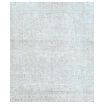 Overdyed & Vintage Worn Wool Hand Knotted Rug Ivory Ivory 9.6X12.7 -O081678