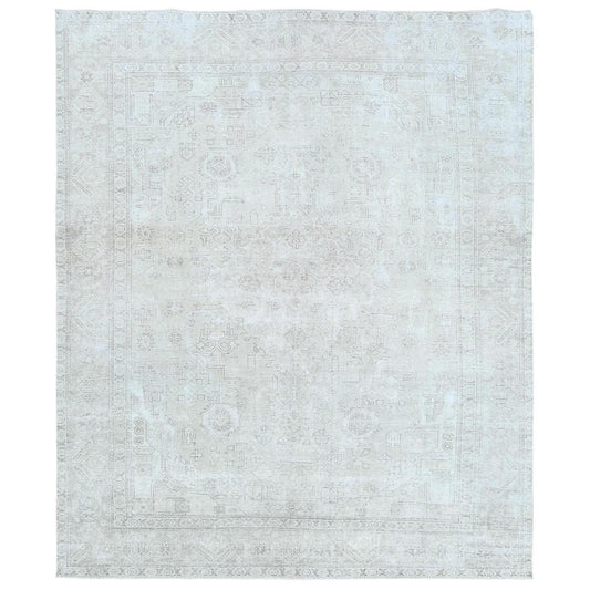 Overdyed & Vintage Worn Wool Hand Knotted Rug Ivory Ivory 9.6X12.7 -O081678
