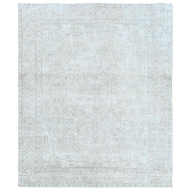 Overdyed & Vintage Worn Wool Hand Knotted Rug Ivory Ivory 9.6X12.7 -O081678