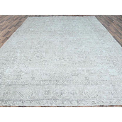 Overdyed & Vintage Worn Wool Hand Knotted Rug Ivory Ivory 9.6X12.7 -O081678