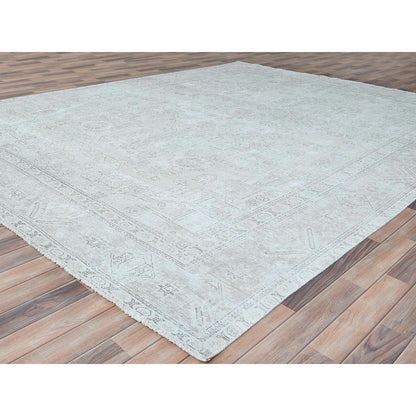 Overdyed & Vintage Worn Wool Hand Knotted Rug Ivory Ivory 9.6X12.7 -O081678
