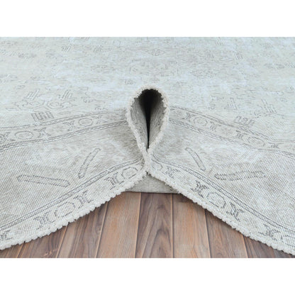 Overdyed & Vintage Worn Wool Hand Knotted Rug Ivory Ivory 9.6X12.7 -O081678