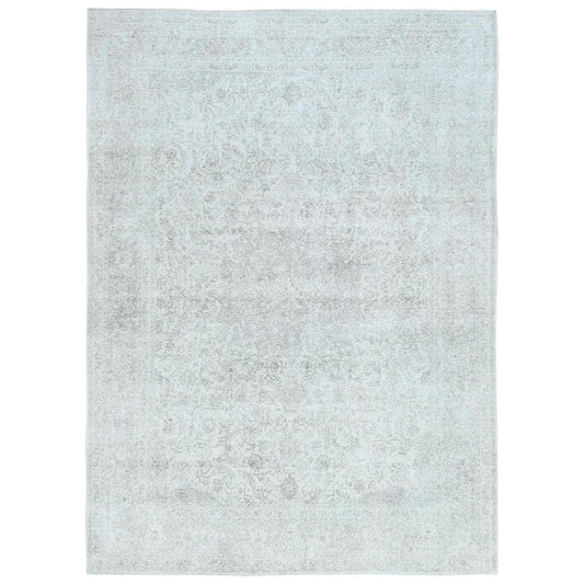 Overdyed & Vintage Worn Wool Hand Knotted Rug Ivory Ivory 8.1X11.2 -O081686