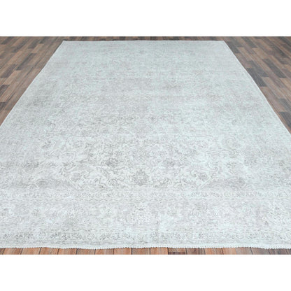 Overdyed & Vintage Worn Wool Hand Knotted Rug Ivory Ivory 8.1X11.2 -O081686