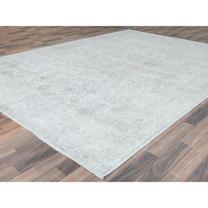 Overdyed & Vintage Worn Wool Hand Knotted Rug Ivory Ivory 8.1X11.2 -O081686