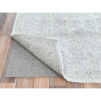Overdyed & Vintage Worn Wool Hand Knotted Rug Ivory Ivory 8.1X11.2 -O081686