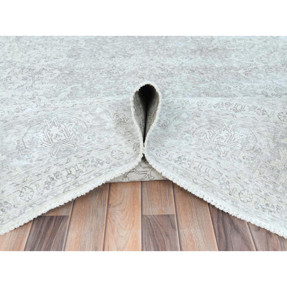 Overdyed & Vintage Worn Wool Hand Knotted Rug Ivory Ivory 8.1X11.2 -O081686