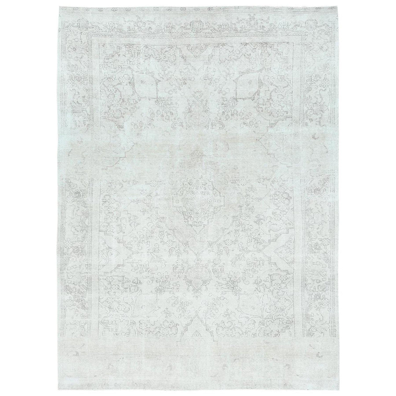 Ivory 9'3" x 13'0" Overdyed & Vintage Worn Hand knotted Wool Rug - Sku: O081688