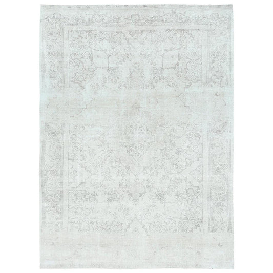 Overdyed & Vintage Worn Wool Hand Knotted Rug Ivory Ivory 9.3X13.0 -O081688
