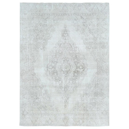 Overdyed & Vintage Worn Wool Hand Knotted Rug Ivory Ivory 8.10X12.4 -O081689
